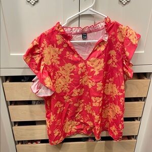 Hot Pink and Yellow Floral Blouse